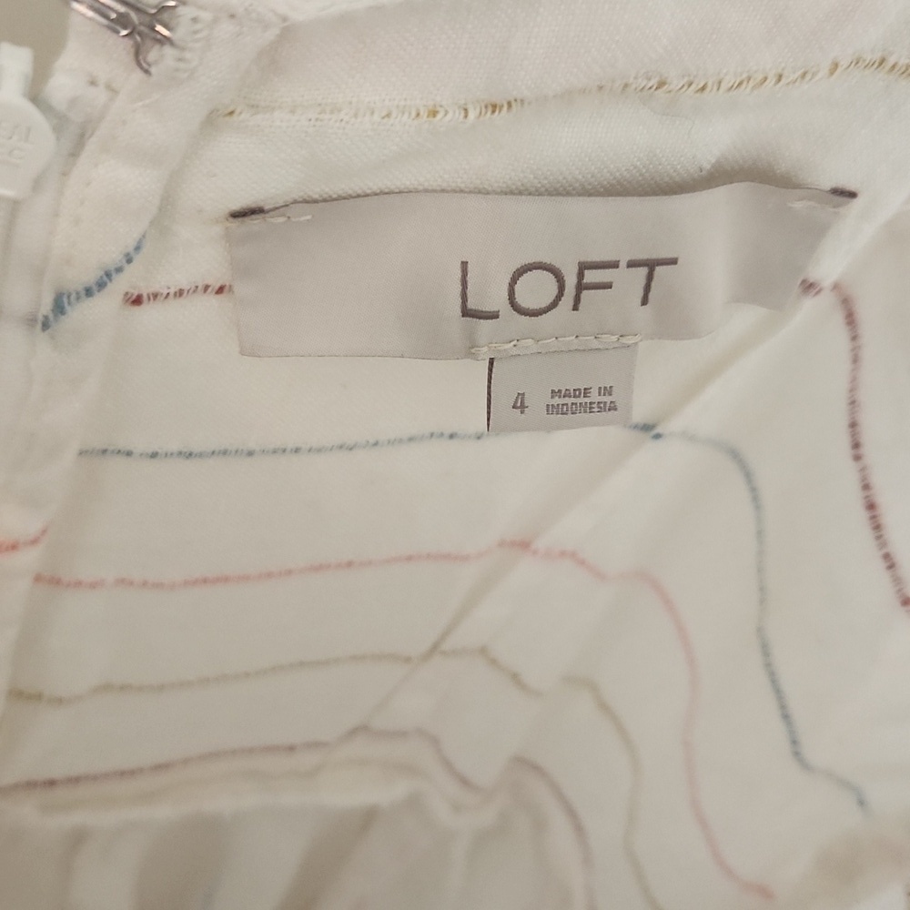 LOFT Linen Cream Colorful Striped Maxi Dress Tiered Striped Flowy Size 4 - Picture 5 of 8